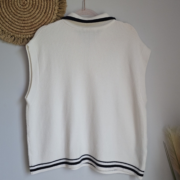 Mango, MNG New, White Stripe Preppy 1/2 Zip Knitted Sweater Vest, Size XXL - Picture 5 of 10